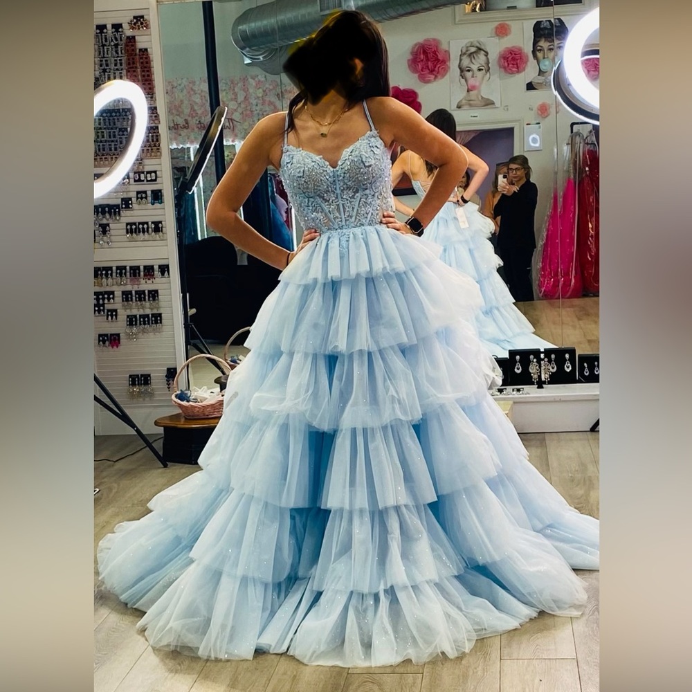 Sherri Hill 56192 Light Blue Pageant/Prom/Homecoming Tiered Ruffle Dress - 00